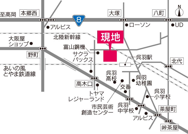 富山市高木西（呉羽駅北） 分譲地 地図